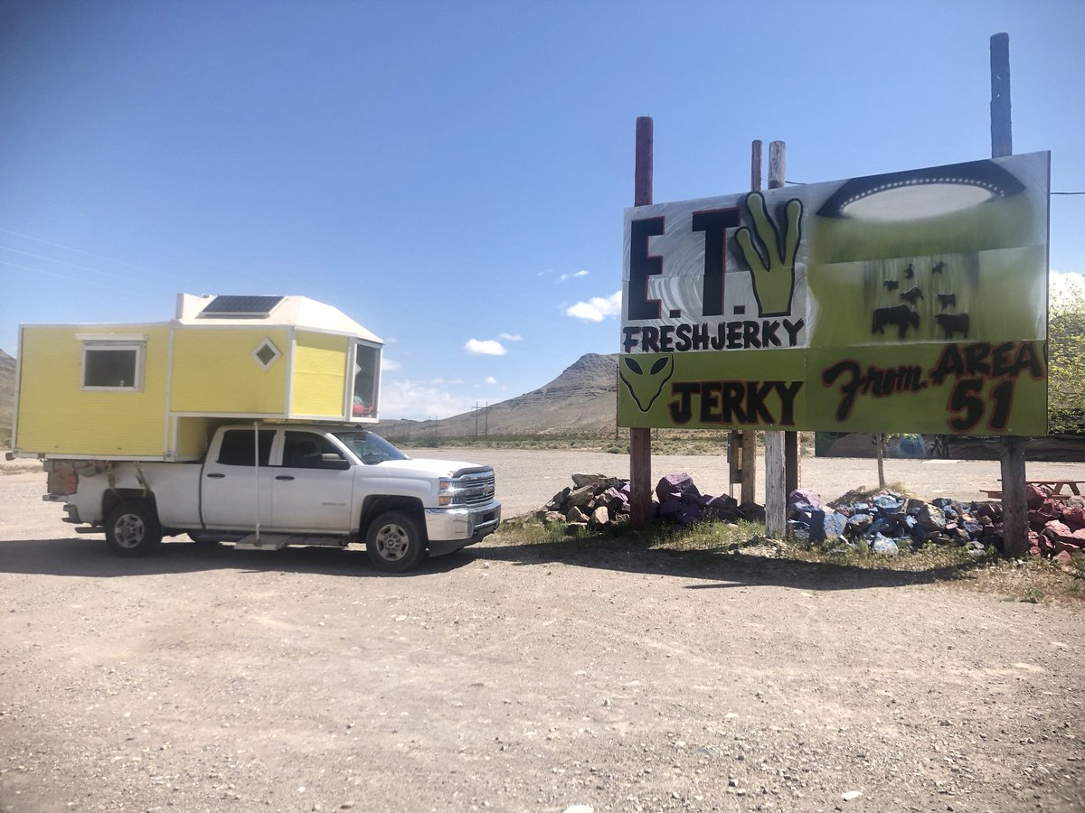 Are there really aliens out here. #Nevada #Area51 #alienhunting #UFOs #travel #nowhere #desert #adventure #2500hd #4x2 #boondocking #diycamper