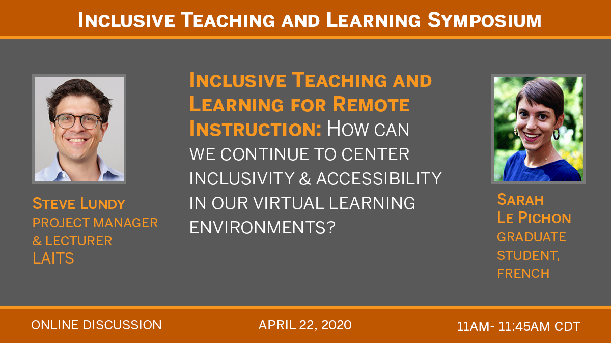 CTL_UT's tweet photo. Steve and Sarah will kick us off tomorrow at 11:00! 

▶️How can we translate ITL to virtual learning? 

RSVP by 9:00 to receive the meeting link via email. https://t.co/TlYVuu0YIS @Faculty_UT @TexasConnect2 @UTAustin #UTtogether https://t.co/8L9bLktmtX