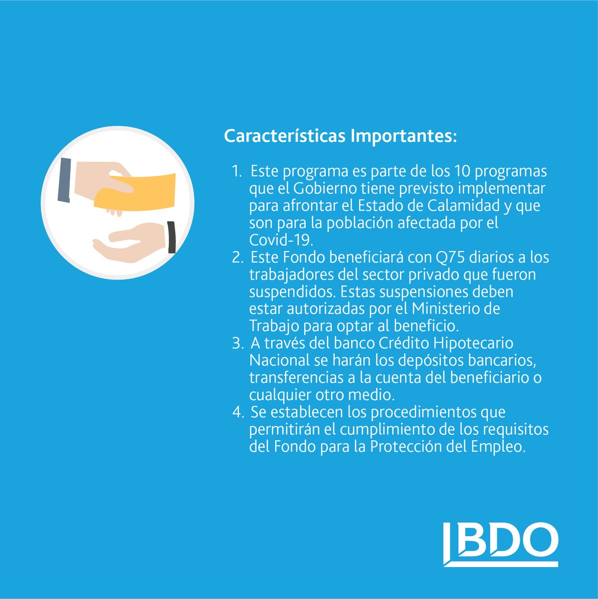 BDOGuate's tweet photo. El Gobierno de Guatemala publica con fecha 17 de abril, el Reglamento del Beneficio del Fondo para la Protección del Empleo, Acuerdo Ministerial 58-2020.
#BDOTeInforma #BoletínLegal #AcuerdoMinisterial58-2020 https://t.co/KkeOlZuTDI
