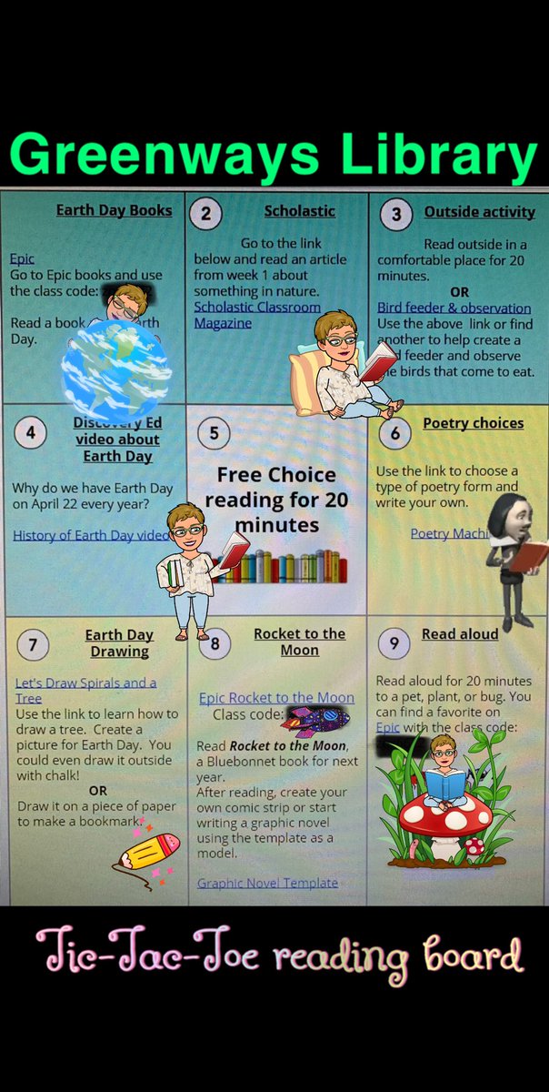 Michell35289152's tweet photo. Make a Tic-Tac-Toe with Reading with Mrs. Flood’s choice board #CISDRocks https://t.co/ybOKOArP8R