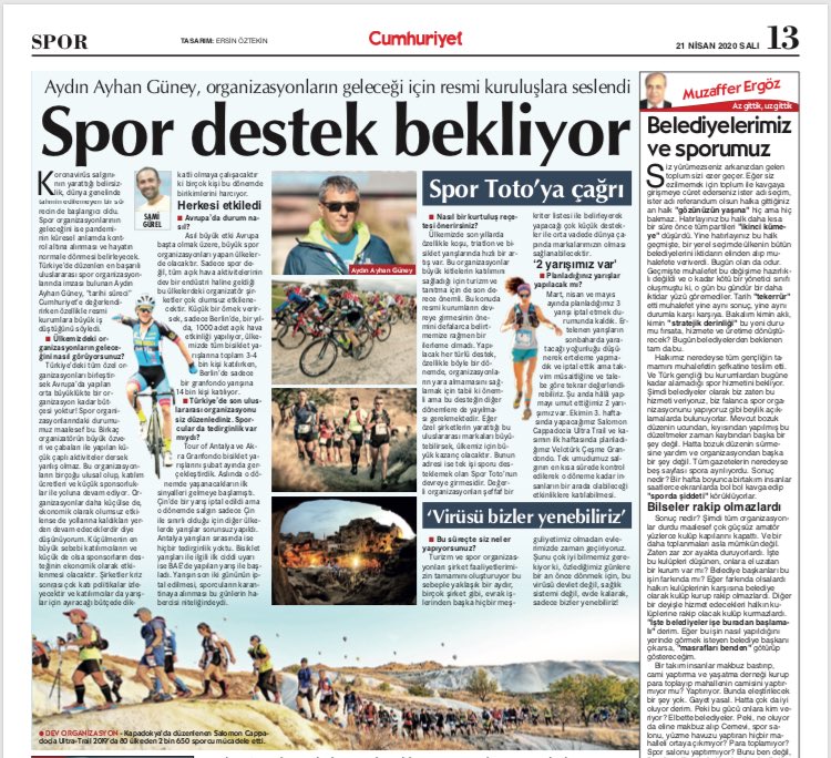 Sami Gürel (@samigurel) on Twitter photo Spor organizasyonlarının geleceğini ve koronavirüs süreci sonrası atılması gereken adımları <a href="/AAGuney/">Aydın Ayhan Güney</a> <a href="/cumhuriyetgzt/">Cumhuriyet</a> e anlattı. Spor organizasyonlarının geleceğini ve koronavirüs süreci sonrası atılması gereken adımları <a href="/AAGuney/">Aydın Ayhan Güney</a> <a href="/cumhuriyetgzt/">Cumhuriyet</a> e anlattı.