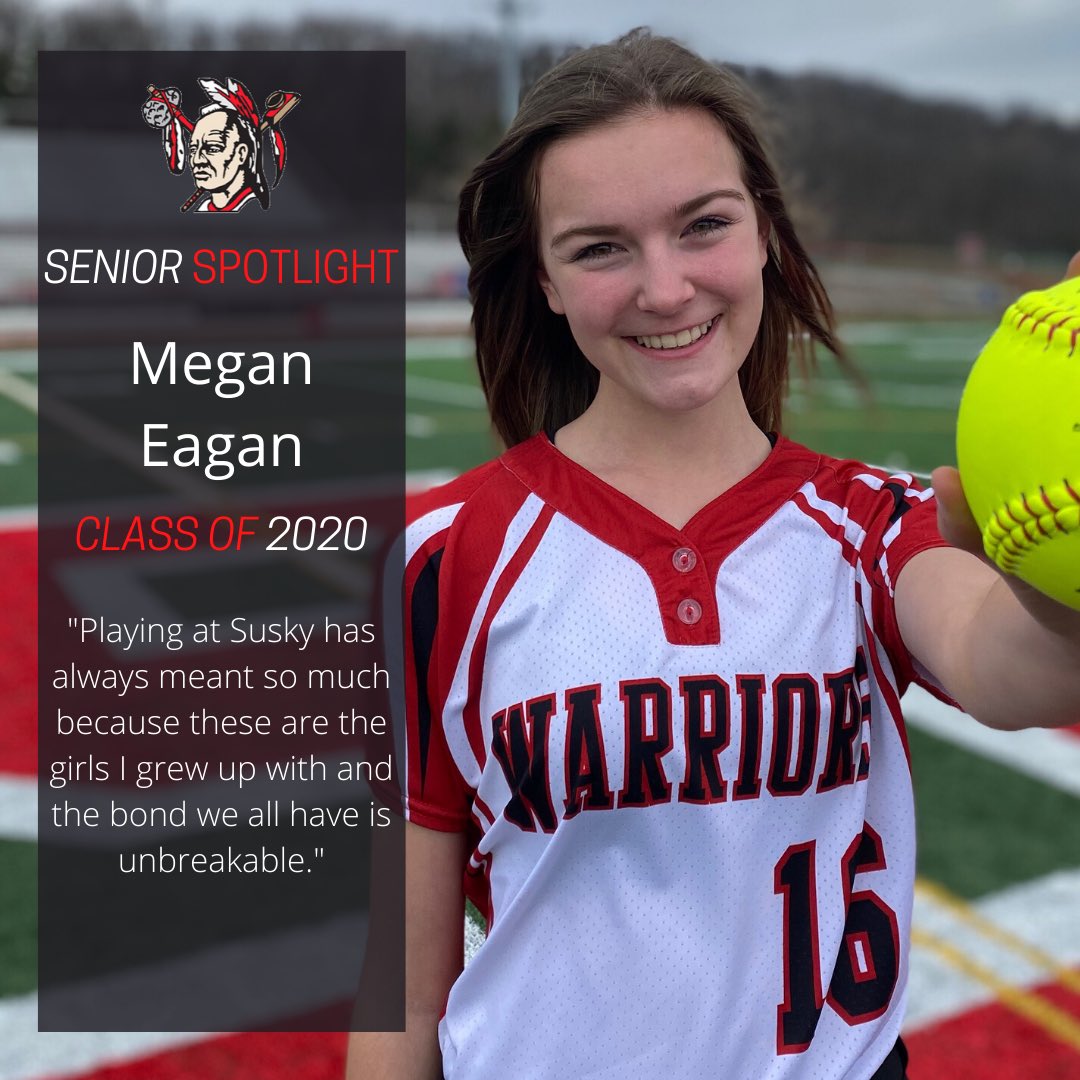 SoftballSusky's tweet photo. Our fourth #SeniorSpotlight is on outfielder, number 16 Megan Eagan. Megan was a small, but mighty player who was willing to do whatever she could to help the team ⚾️ #Classof2020 #WarriorProud @SYCSD @SuskyWarriors https://t.co/zK40VlZs7C