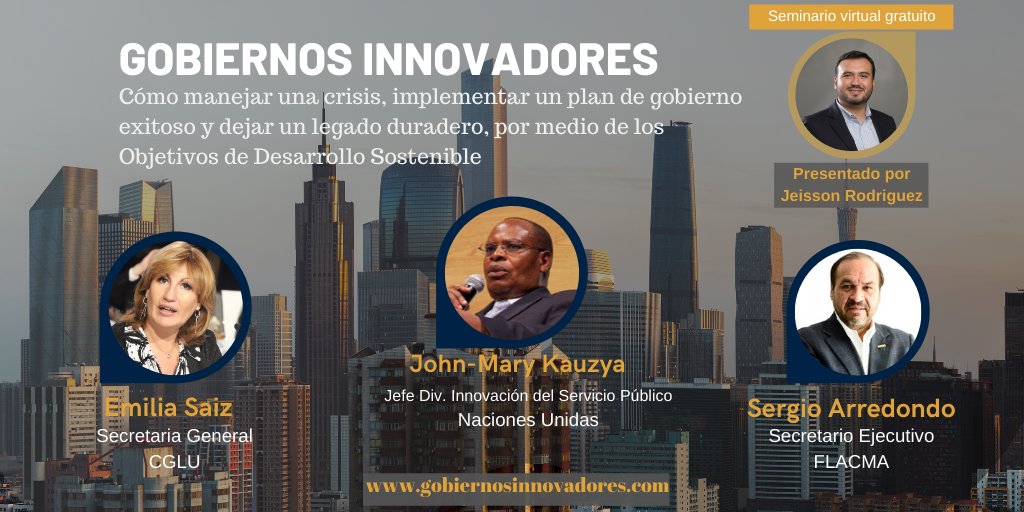 ¡Mañana se lanza Gobiernos Innovadores! Si aún no te has inscrito ve ahora mismo y obtén acceso gratuito! Aquí algunos de los expertos invitados bit.ly/2x2WY8Z
.
#ODS #GobiernosLocales #GobiernoLocal #COVID19 #Latinoamérica