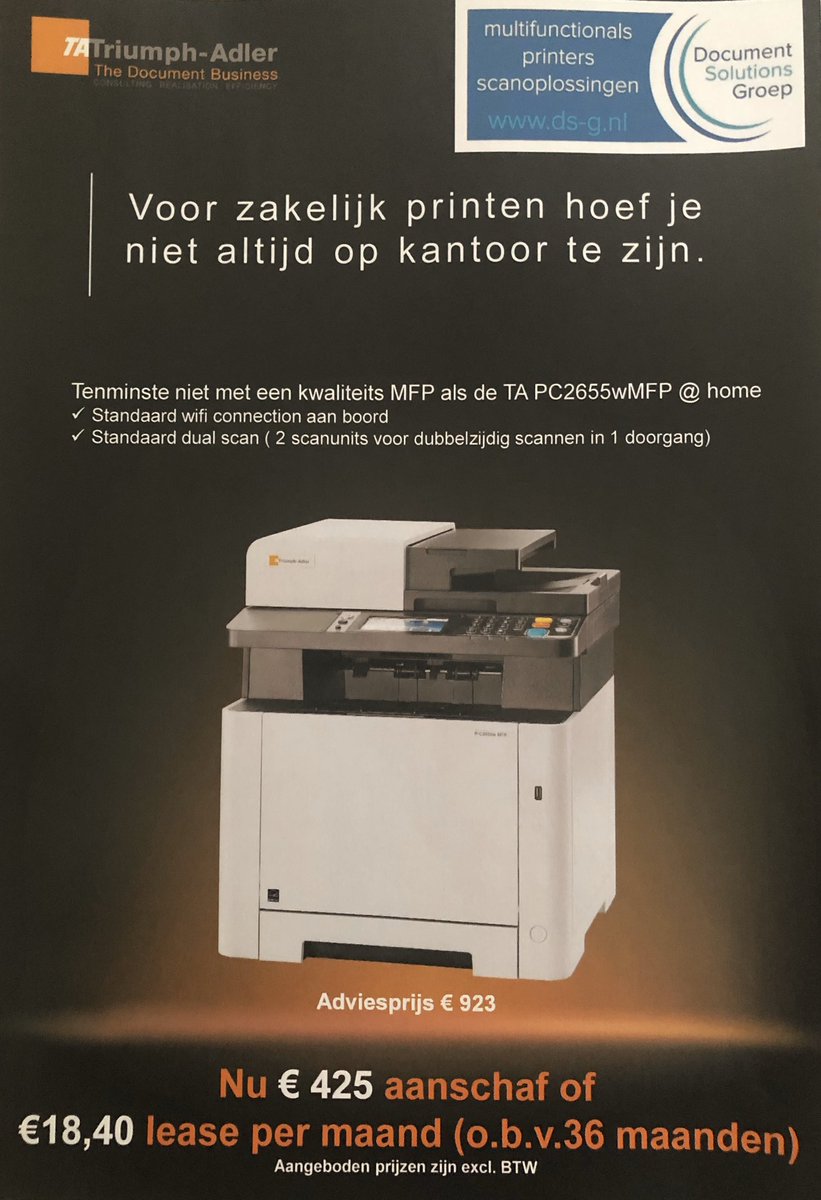 Wij hebben een mooie actie voor alle #thuiswerkers #zzpers 
Ook voor #toners (alle merken) en #onderhoud (alle merken) kunt u bij ons terecht.