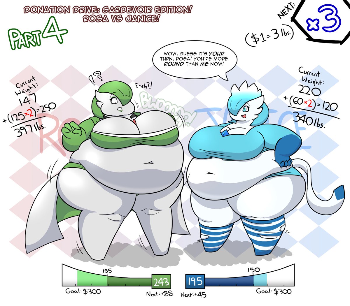 Donation Drive: Rosa VS Janice! - 4
Aha, I finished it on time! :D
Rosa received a huge surge in donations and now she even bigger and rounder than Janice! But Janice is really starting to get w i d e now... 

Donate here: paypal.com/paypalme2/tgno…

Rosa belongs to 
<a href="/Fan777Zelda/">ZeldaFan777 🔞</a>