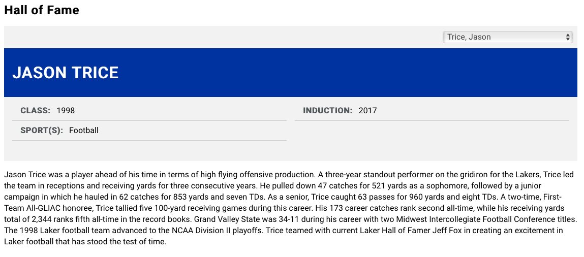 Today's Laker Legend Hall of Famer, Jason Trice, hauled in 173 catches for 2,344 yards in his career. He played with HOF QB Jeff Fox and that duo created an offensive highlight film for head coach Brian Kelly.  #AnchorUp