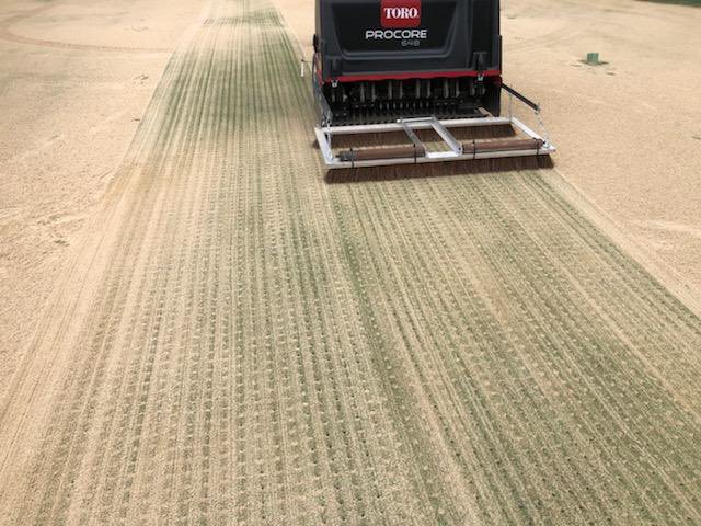 DCPC_Agronomy's tweet photo. Tested the first step in our greens aerification process on the nursery and chipping green today. We are ready for the real deal whenever the weather decides to cooperate! Assistant Superintendent @CtobinT on the 648. https://t.co/PVGK71erap