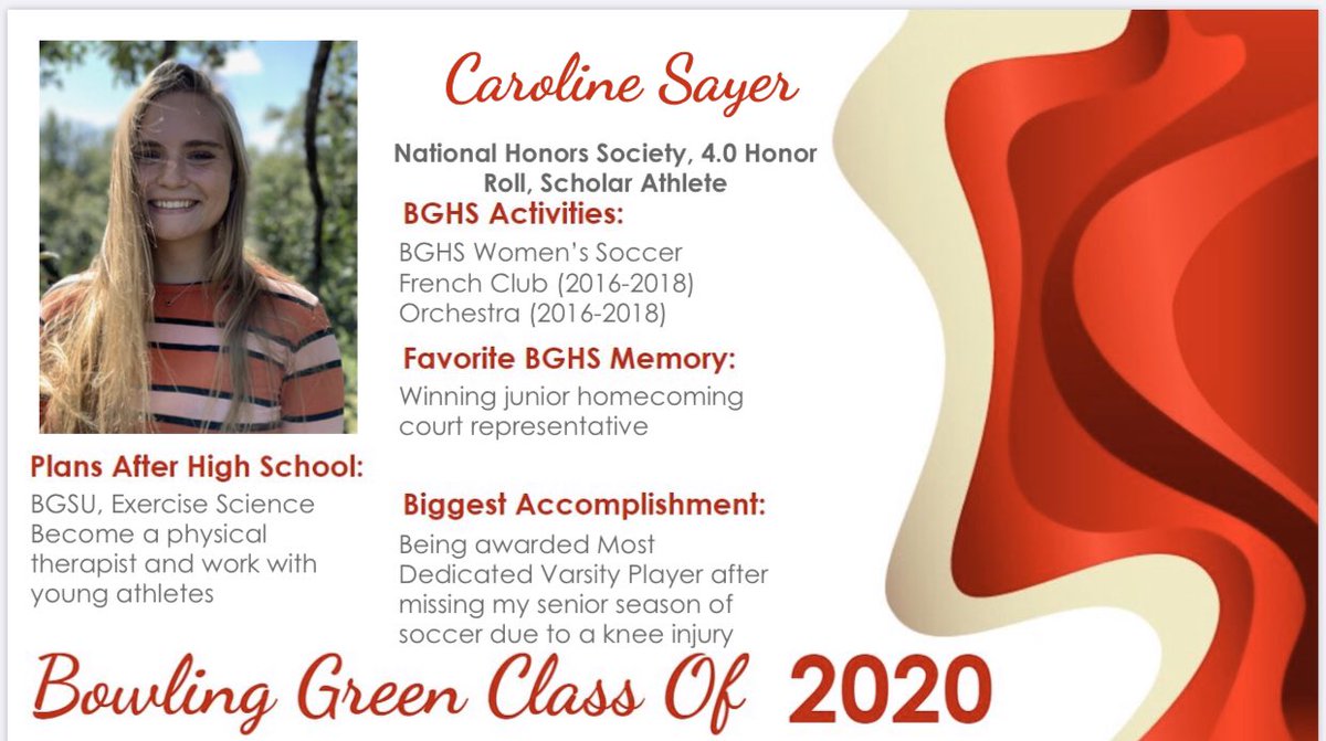 DanBlackBGCS's tweet photo. Senior Spotlight: Caroline Sayer   @JeffDeverBgcs @BGSchools @francis_scruci @BGHS_AD https://t.co/ky5WGsryl5