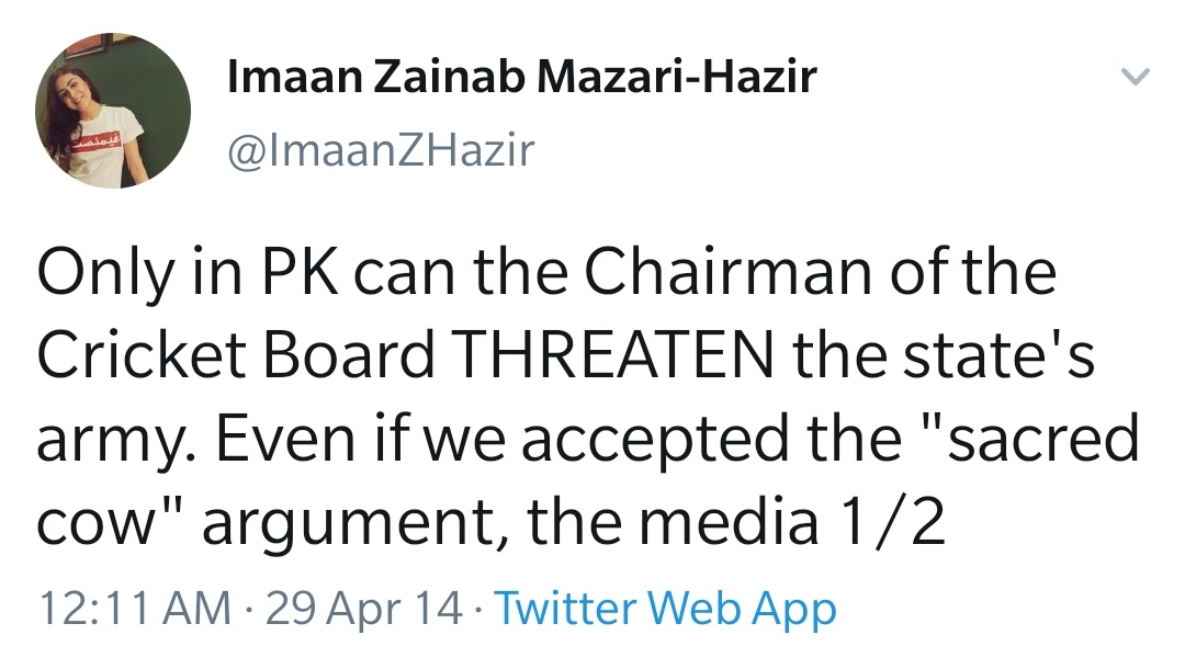 As per Imaan Mazari:1/ Media in Pak is irresponsible.2/ Geo is a state within a state as it challenges ISI.