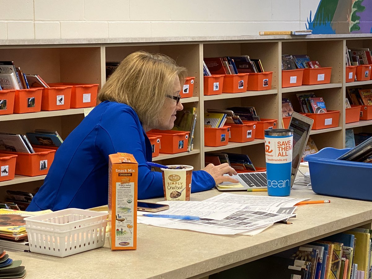 sdmalibraryK5's tweet photo. @mpschemenauer @OaklawnSchool hasn’t changed her position since 9:30 this morning. She’s working hard on some library Bingo Boards for students to play at home!! https://t.co/RLA1klKC9b