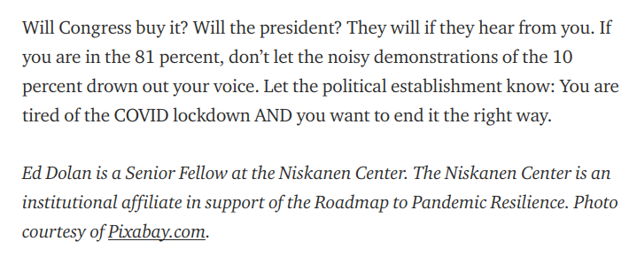 The "why?" of the astroturfed protests looks a little clearer now: it lumps all dissent against ruling class plans into the fringe.https://medium.\\com/@\\dolanecon/tired-of-the-covid-lockdown-here-is-what-a-responsible-reopening-strategy-would-look-like-eb88bc5d0c2b