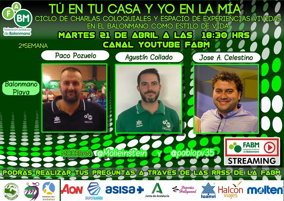 Nuestro 👤 compañero y designador arbitral  @pozuelo71 EN DIRECTO 📽 con otros compañeros en una charla de balonmano playa 🌴🥅🌞 en la sesión de charlas "Tu en tu casa y yo en la mia"

Toda una pieza fundamental para esta competición 🏆💪

youtu.be/XbAKg_2hIlw
