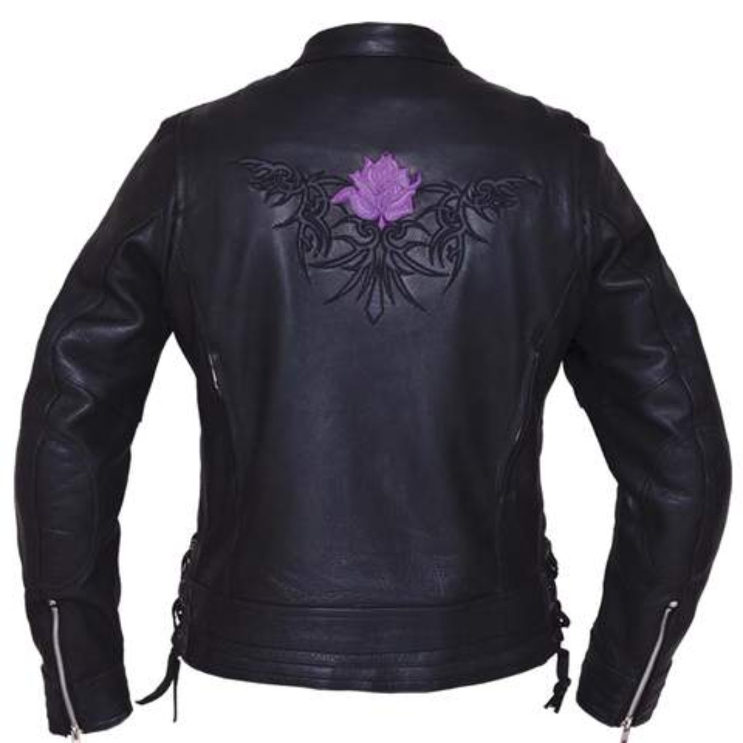 leather jacket with rose embroidery