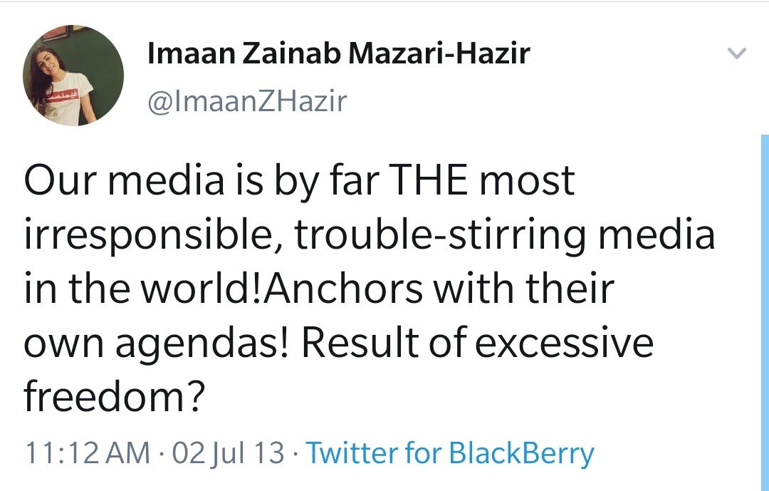 As per Imaan Mazari:1/ Media anchors are agenda-driven.2/ Pak Media is funded & controlled by India3/ No newspaper in India bash their own country but in Pak media is sold out.