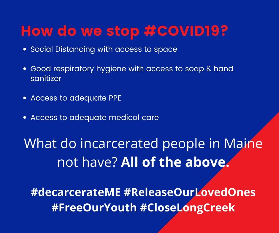 MEWomensLobby's tweet photo. When incarcerated folks can be safely released into the community, they should be. When we #decarcerateME we help Maine stay safe and healthy. #ReleaseOurLovedOnes @MEPublicHealth https://t.co/8UeYwS9ezC