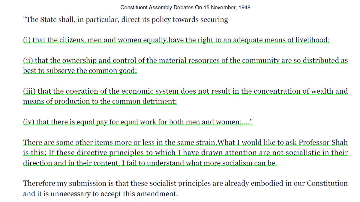 4/n Secondly, Dr. Ambedkar mentions article 31. @NitinRaut_INC , Dr.Ambedkar asked Prof. Shah:"If these directive principles to which I have drawn attention are not socialistic in their direction and in their content, I fail to understand what more socialism can be?"