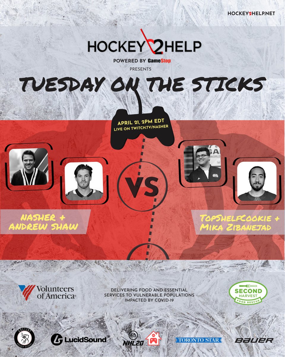 hockey2help's tweet photo. Check out today's lineup! Going to be a great match. Watch live at 2:00pm ETD at https://t.co/1Zfl6d4X7d 

#hockey2help #twitch #nasher #bauerhockey
#onlinestreaming  #stayandplay#hockeynation #tuesdayvibes #hockeylife #charitywork #foragoodcause #togetherweplay https://t.co/ERUKAxg1ej