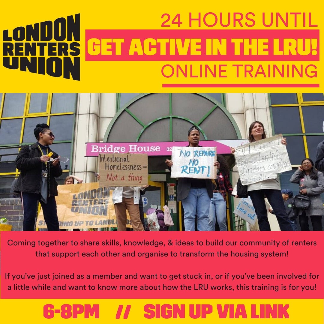 📢24 HOURS UNTIL GET ACTIVE WITH LRU ONLINE TRAINING!📢 Renters need to build our power now more than ever before! Whether you're a new member or been involved for a while - if you want to find out more about how the LRU works, this training is for you! bit.ly/2yw97DG