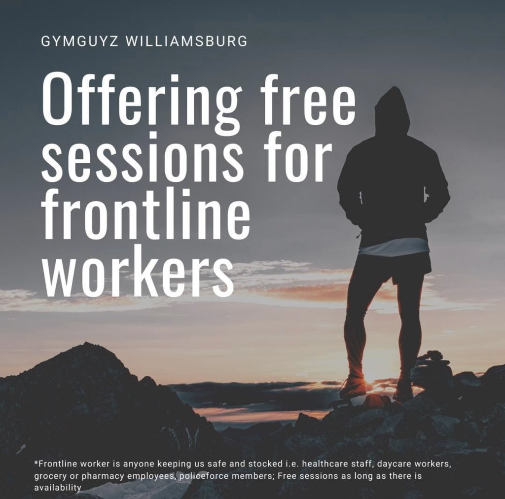 GYMGUYZ Williamsburg is offering free sessions for frontline workers! 📞 Call 757-707-8276 today!
