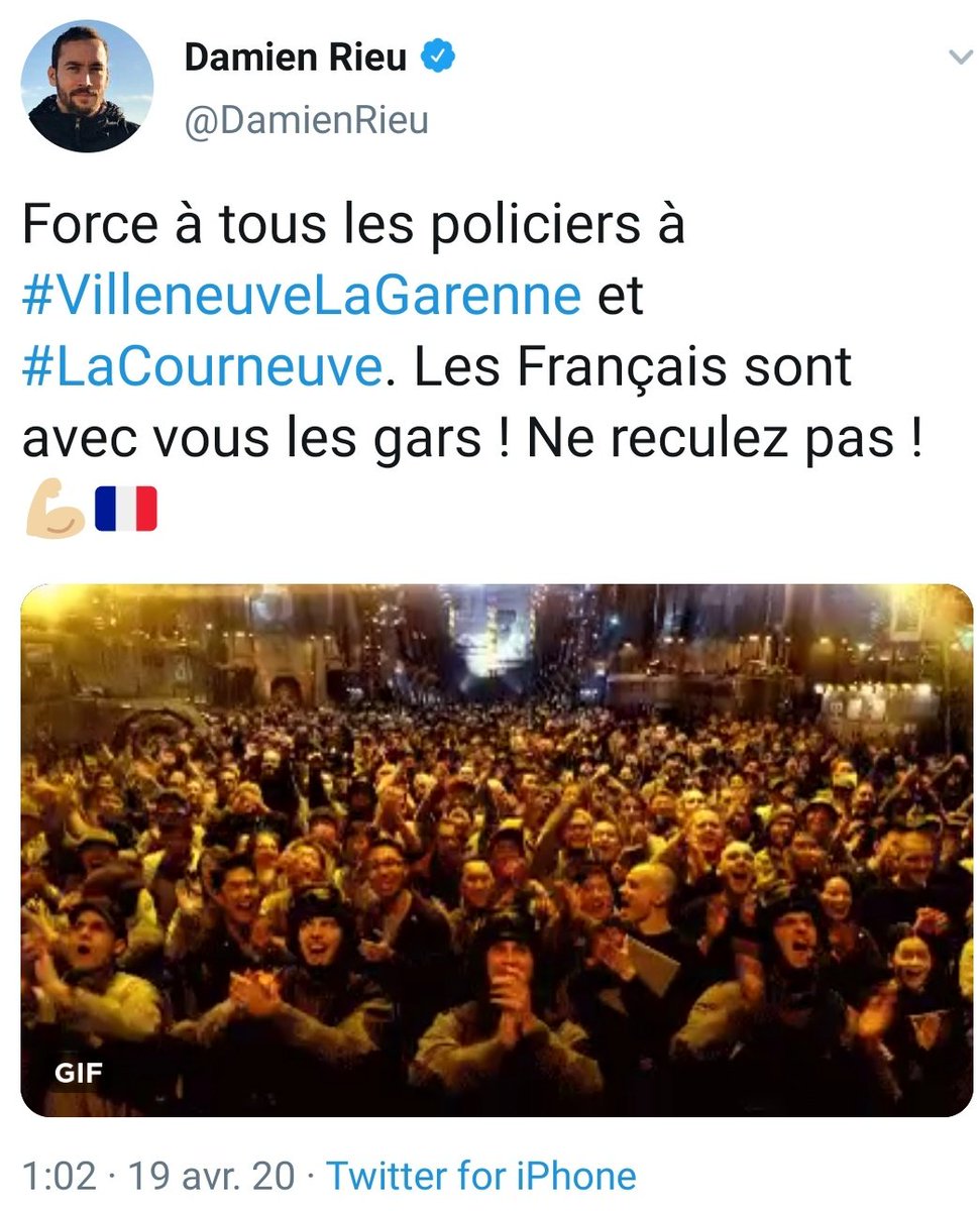 À 01h02, allumage d'une première mèche (notez l'emploi des mots) : les "Français" sont avec les forces de l'ordre...Mais contre qui ? Ce ne sont pas des Français  en face  ? #VilleneuveLaGarenne  #LaCourneuve7/52