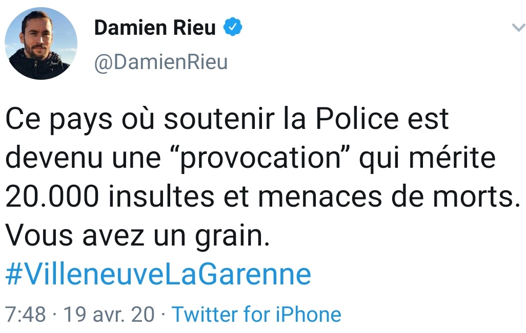 Après une courte nuit riche en "émotion", un 1er bilan et entame de la victimisation f-haineuse habituelle : "Ouin-Ouin, je reçois des insultes ainsi que des menaces de mort".Les racailles et les neuneus de l'extrême-droite... #VilleneuveLaGarenne12/52