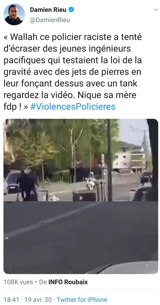 Ce tweet  se passe de commentaires. La parfaite symbolisation de tous les clichés véhiculés par la fachosphère contre les jeunes de cité... #VilleneuveLaGarenne  #LaCourneuve23/52