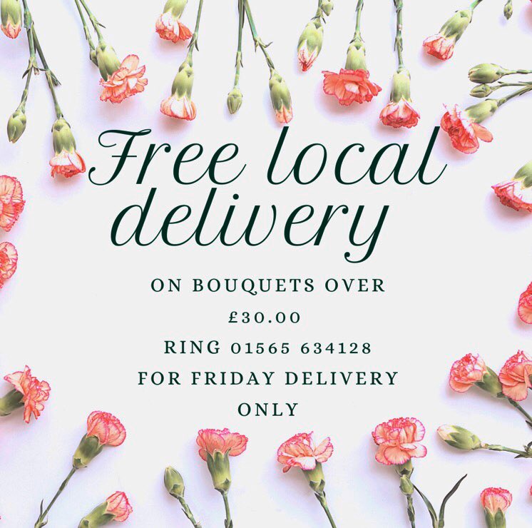 With so many requests for deliveries we are safely sending out bouquets on Friday. So if you’d like to send your love to friends or family just ring 01565 634128