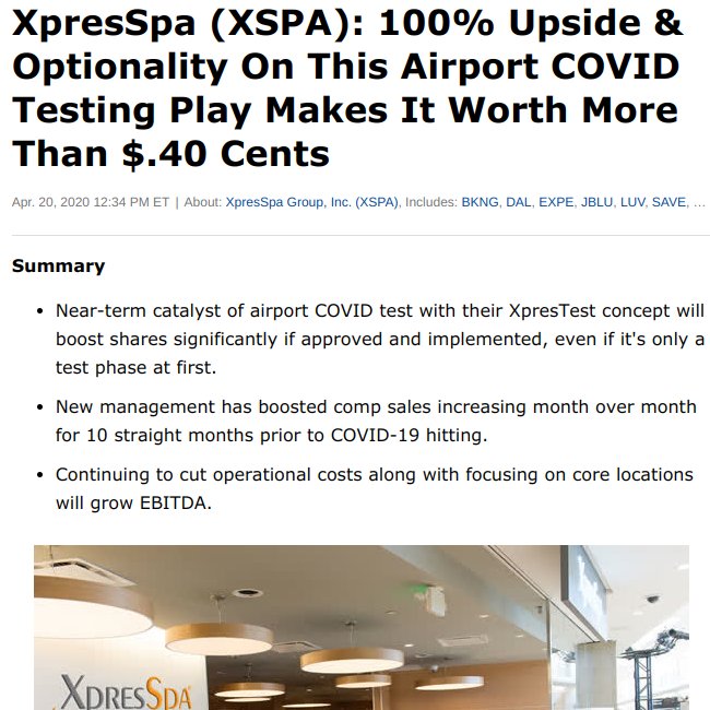 nfutsstocks's tweet photo. Is $XSPA worth a look? https://t.co/eNtxaw95F6 #stocks $SPY $AMD $NFLX $DAL $UAL $BYND $TRMD https://t.co/z7Y6eBUgii