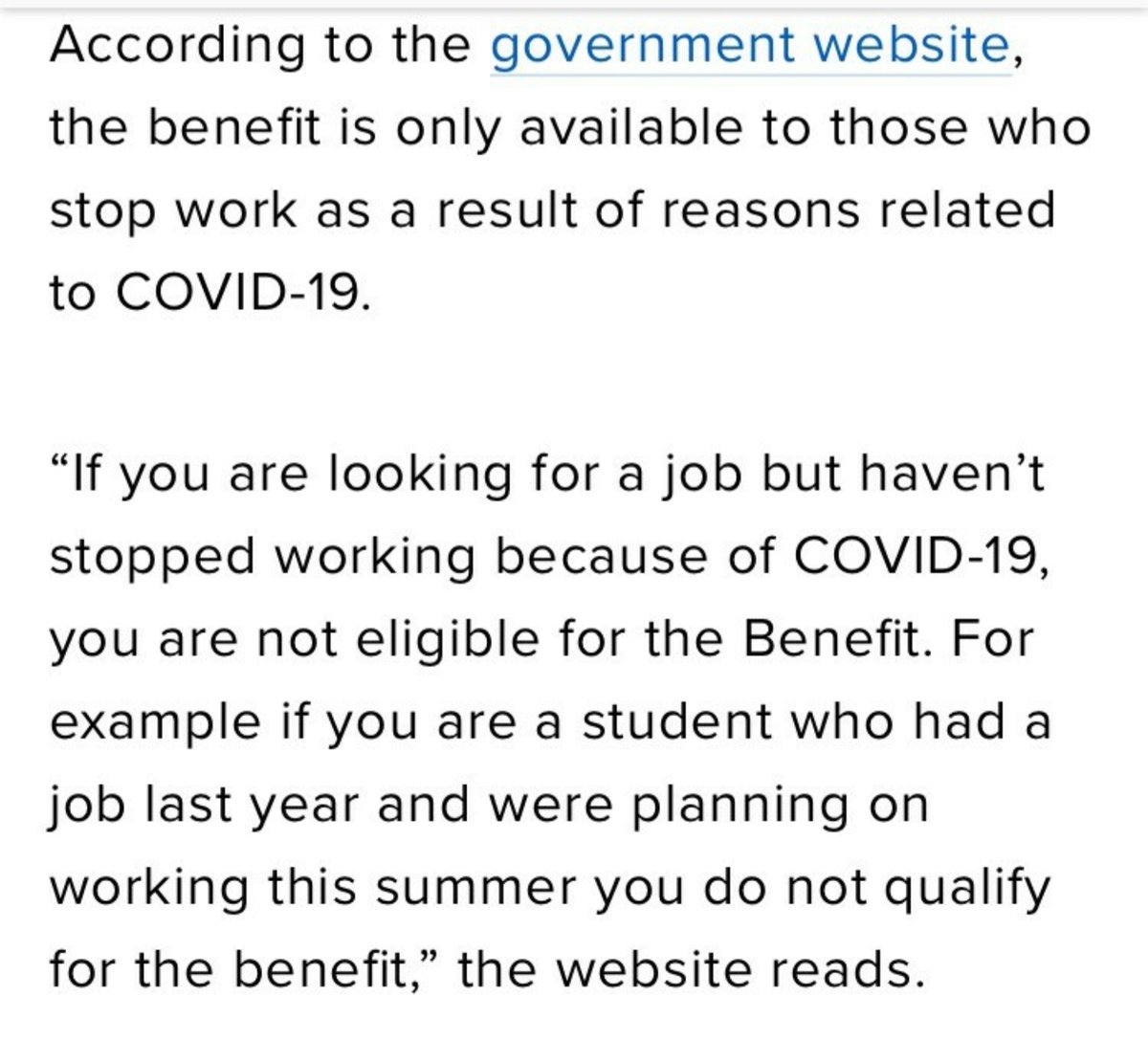 Why this matters is because desperate students are stuck between a rock & hard place - Do they qualify for CERB or do they not qualify? Based on what they see in question period they do. From the Department website many do not. This is why they need a clear answer & we need  #QP.