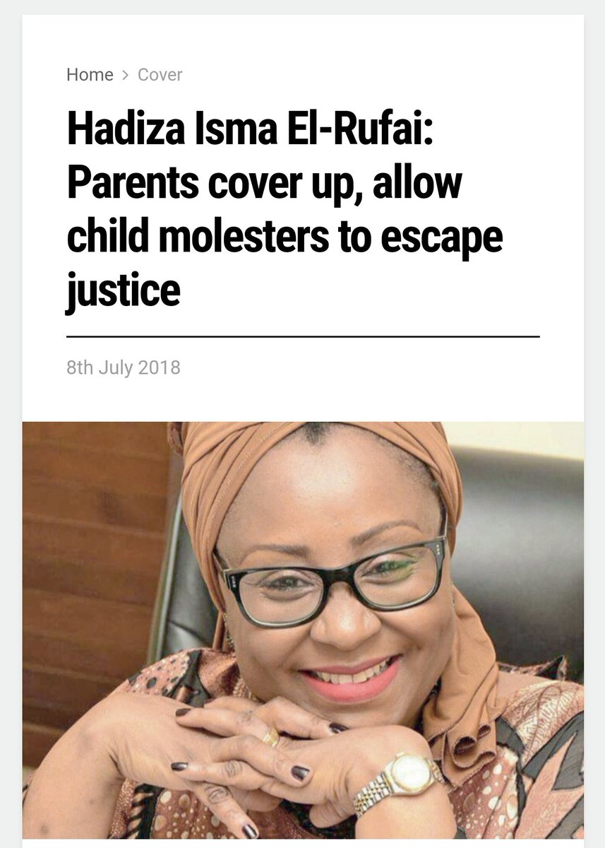 To her rape culture enabling comments after her son  @B_ELRUFAI threatened a woman with gang rape.  @hadizel herself, a woman and the First Lady of Kaduna state went ahead to encourage such a behavior and it wasn't only after it became a National shame that she apologized.