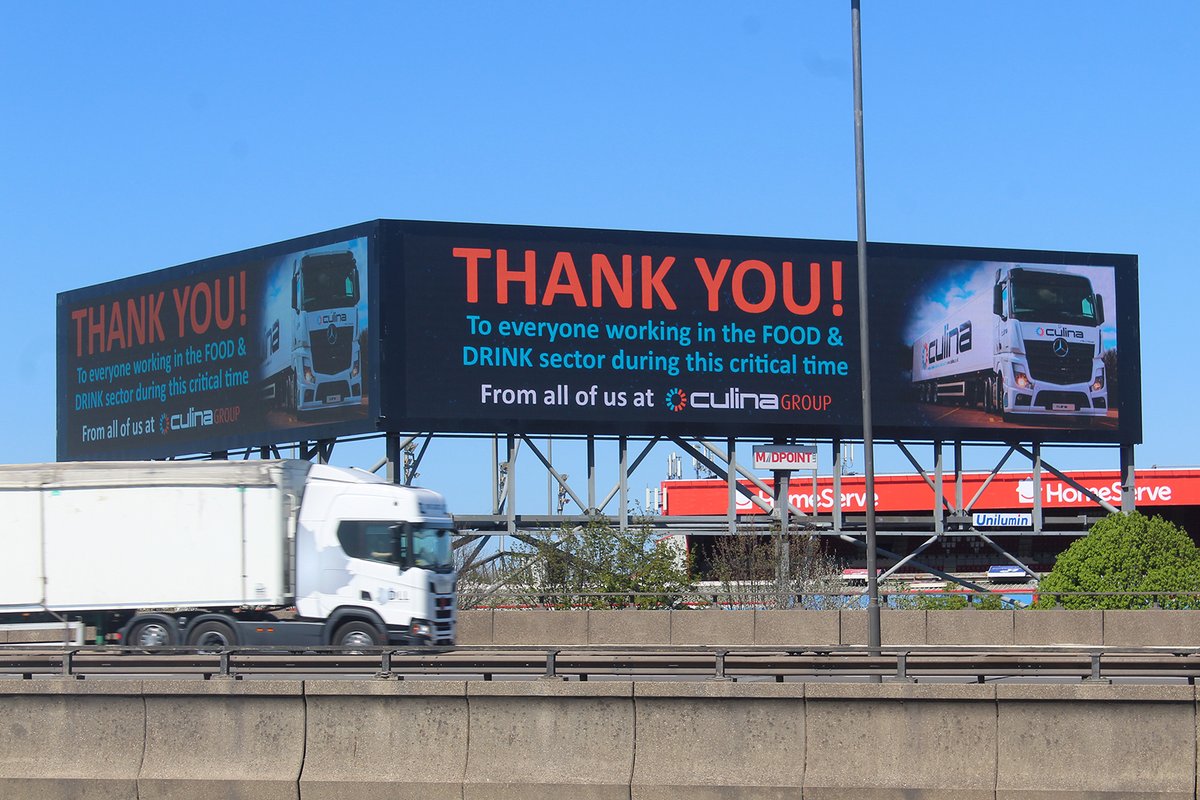 We wanted to say a BIG 'Thank You' to all of the #keyworkers in the #food&amp;drink sector...so we found the biggest boards we could on the #M6. #ILoveLogistics 🌈🚛💪
