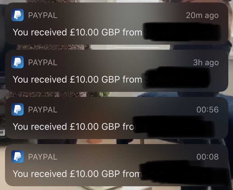 My phone screen soon looked like this.Paypal notifications all day.It never gets old.