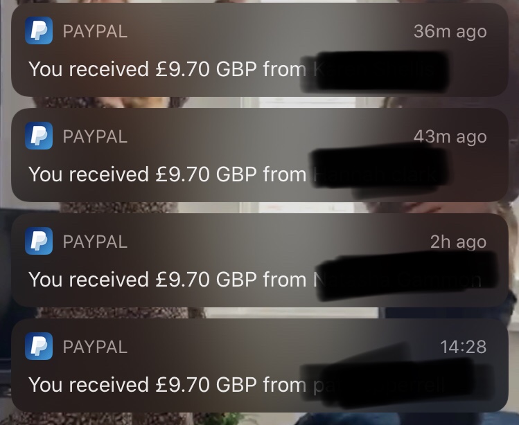 My phone screen soon looked like this.Paypal notifications all day.It never gets old.