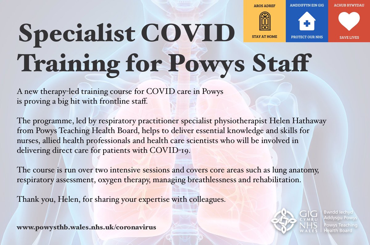 PTHBhealth's tweet photo. A training course for PTHB staff designed &amp; delivered by Helen Hathaway, respiratory practitioner specialist physiotherapist, has now been delivered to 230 staff.

This is an amazing feat, and it’s now available for our staff as two 1-hour online videos as well. Thank you, Helen. https://t.co/V6InOSCQW3