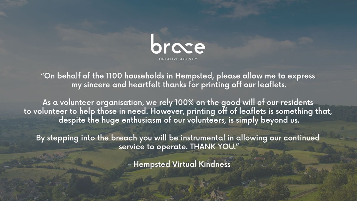 Team Brace would like to say a huge thank you to Hempsted Virtual Kindness for the lovely review - we loved working with you on your leaflets and look forward to working with you again in the future!

bit.ly/36WXKQx