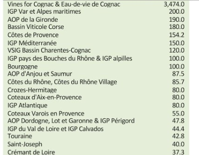 EmSchaf's tweet photo. Ce succès croissant donne des ailes au vignoble, comme le montrent ces chiffres d'#Agrimer sur les nouvelles plantations de vigne en France en 2019.
Presque 3.500 nouveaux hectares pour le cognac. https://t.co/qlbEb36Xsx