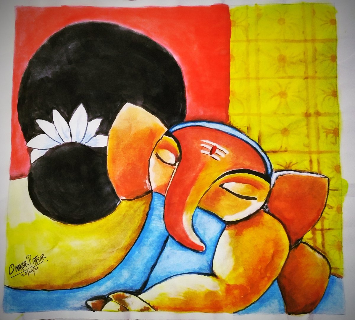 🚩B A L G A N E S H A 🙏 Poster Color Painting🖌🎨 #lordganesha #balganesh  #balganesha #ganeshpainting #omkara #omkar #canvas #posterpainting #art  #artislove #postercolor #painting🎨 #bappalovers #loveart #loveartwork  #Maharashtra, image size:1200x1082