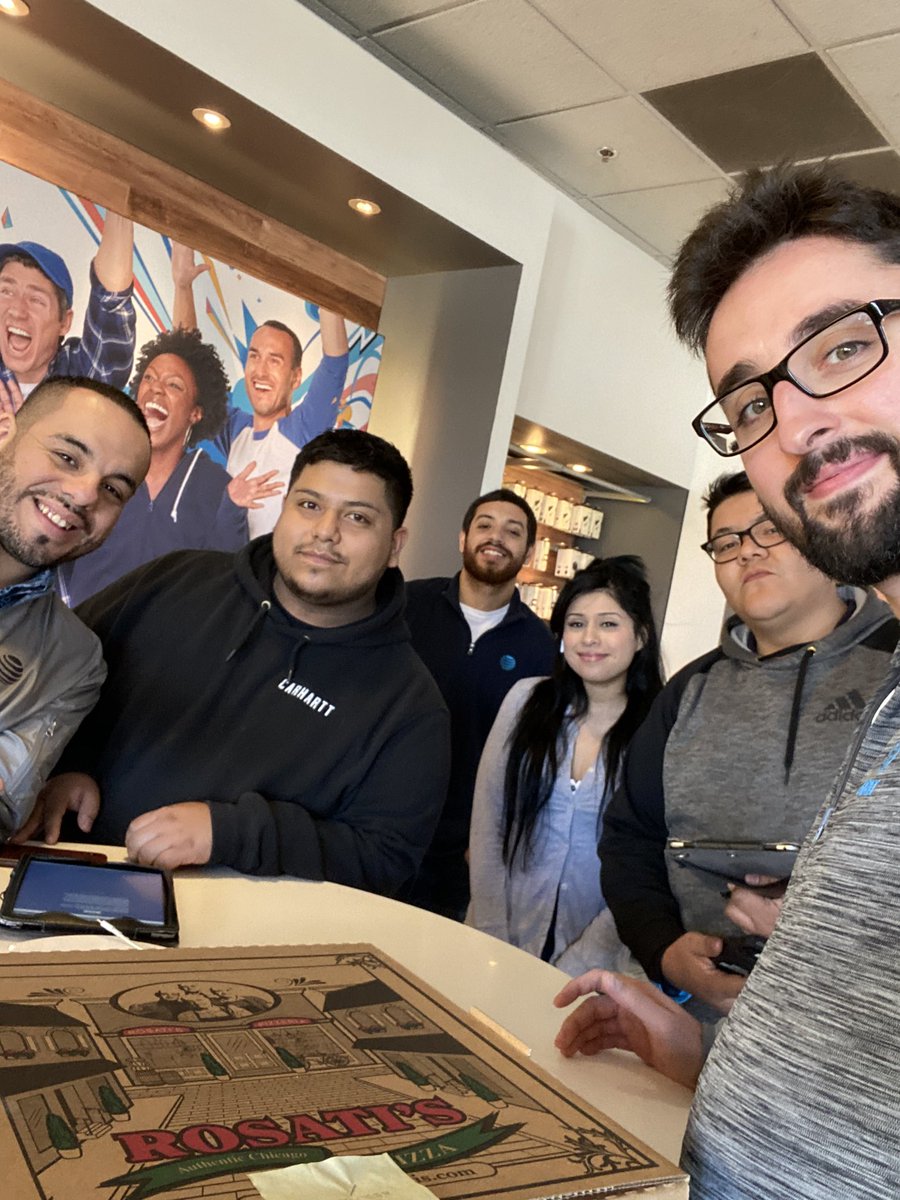 PRouhas's tweet photo. Thank you to @st1395susan for the pizza! The West Dundee team is very thankful! #BeThere @NavilSateraATT @NiloYepez_GLM @joe_boxer44 @TomMonahan10 @ramirezglm https://t.co/c8UHyCc1oN