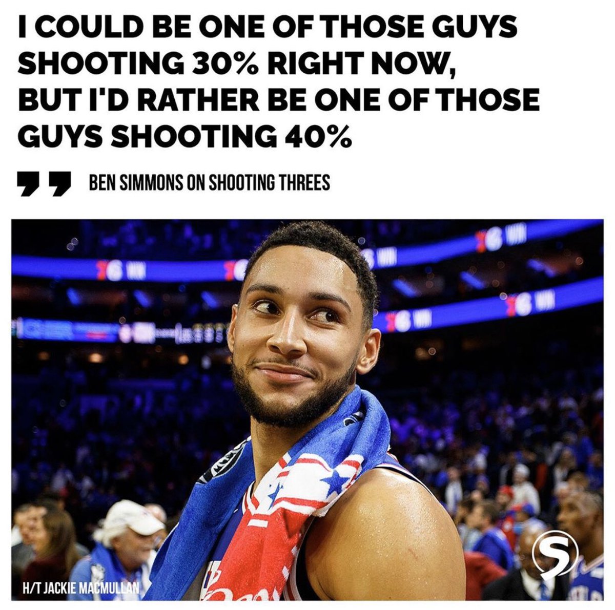I understand him wanting to perfect his craft but if Ben Simmons was shooting 30% from 3... that makes the #Sixers WAY better. You can only perfect something by doing it in a game. 

What are your thoughts on Ben’s quote? #PhilaUnite 

(📷: via <a href="/sidelinesources/">Sideline Sources</a>)