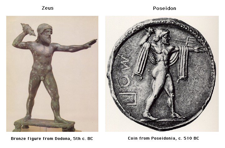 Art historians tend to favor Zeus due to the possible length of the Olympian weapon: Here you can compare Zeus' thunderbolt, which is shorter than Poseidon's trident but most important from an aesthetic perspective it would've not obstructed the god's imposing face profile.