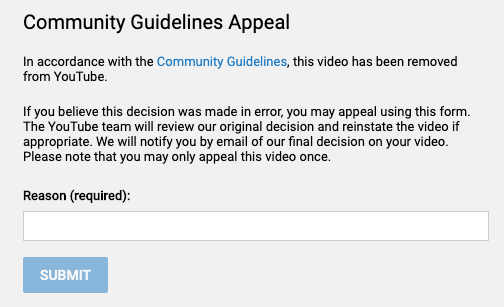 Sorry -- I was confused and mentioned the wrong video.It's still bullshit though. YouTube removed our video of Fox News personalities promoting hydoxychloroquine