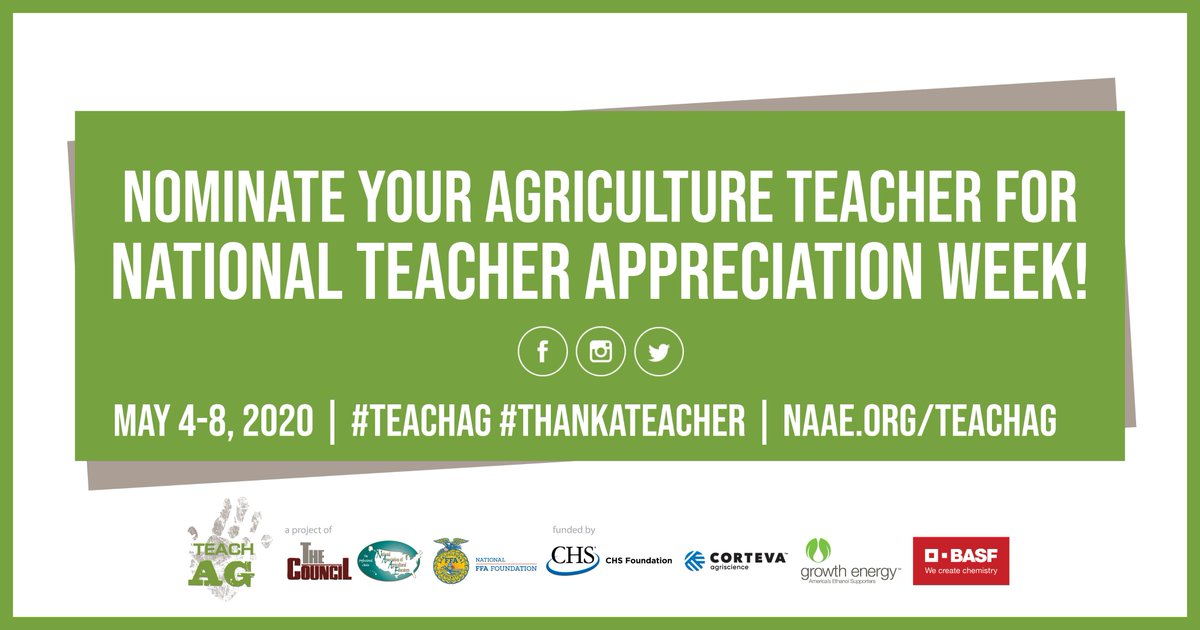 You can't even begin to measure the impact that an agriculture teacher makes! Want to have an agriculture teacher in your life highlighted during National Teacher Appreciation Week? Nominate them today! #TeachAg
#ThankATeacher » buff.ly/2xmxxPQ