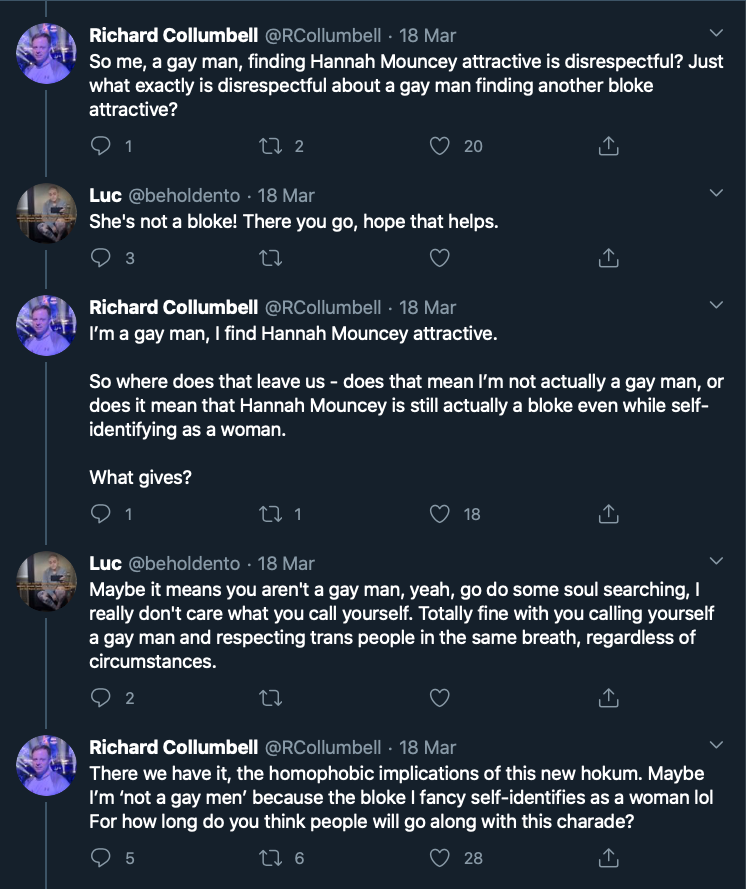 This tweet details the homophobia from Trans Activist who insist that Lesbian's like penis, and gay men vagina.After the initial post that will be done over a few days, I will update with new examples weekly. Feel free to link to it as needed.  #cottonceiling  #boxerceiling