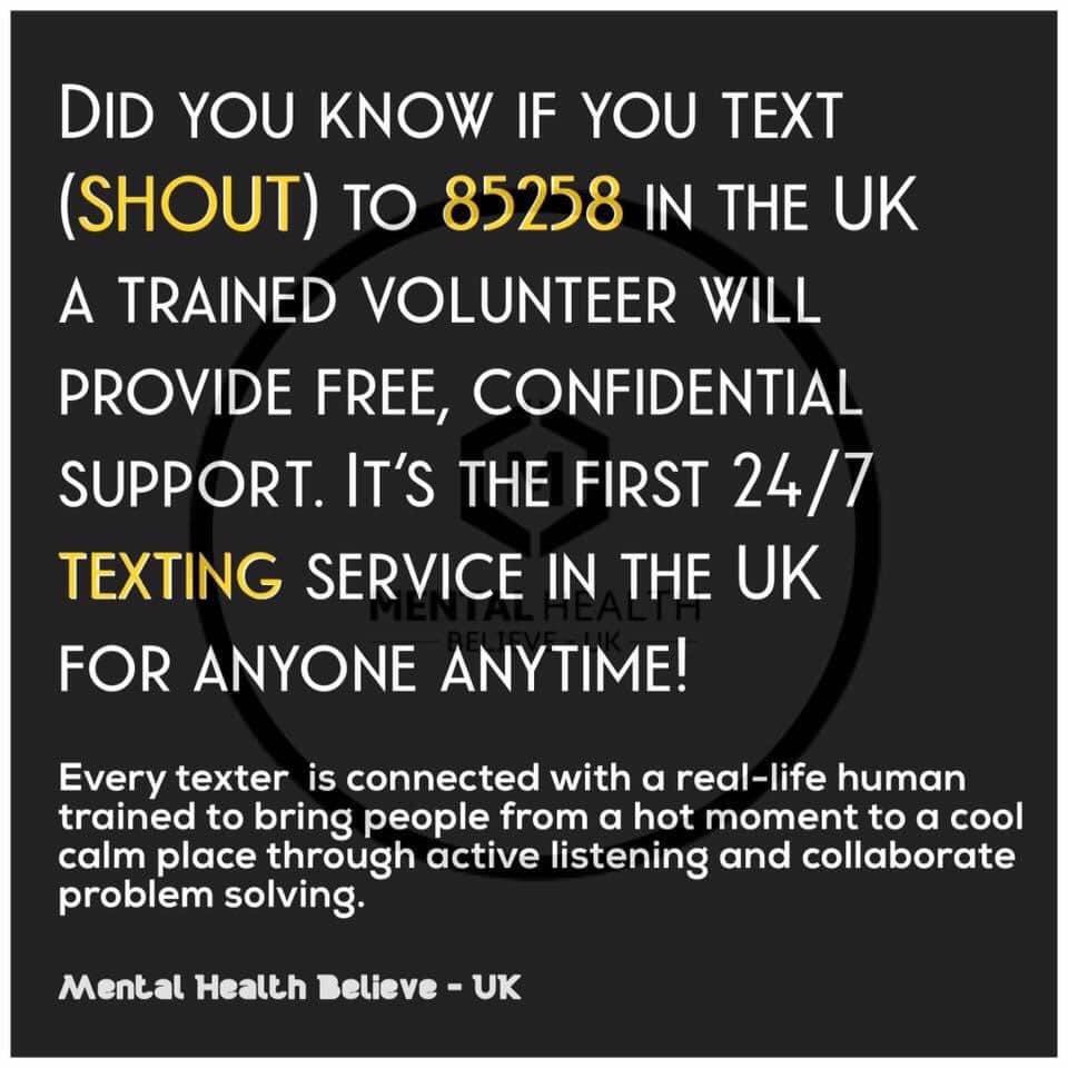 Text ‘SHOUT’ to 85258 if you feel you need chat support for anything!