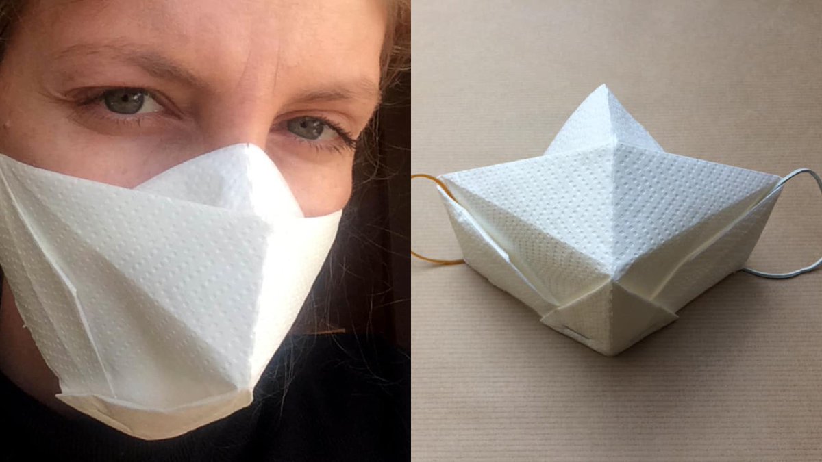 Motosuke Takram Ny ペーパータオルで作るこの Origami Mask 美しいなぁ これがあれば安心というものではないけど 家で子供と一緒に作って マスクに慣れ親しむのに良さそう ポーランドのアートスクールによるもので 折り方の動画はここ
