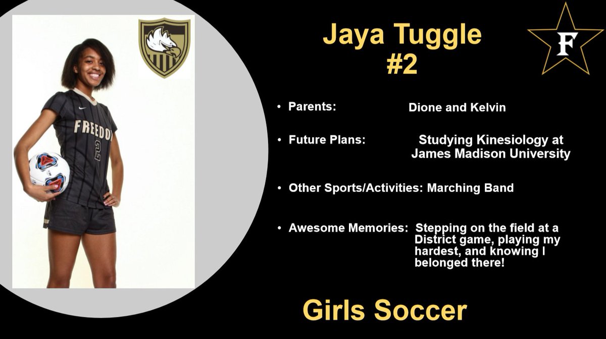 Up next from the Girls Soccer team is Jaya Tuggle!  Jaya plans to study Kinesiology at James Madison in the fall! We wish you nothing but the best in the future Jaya!