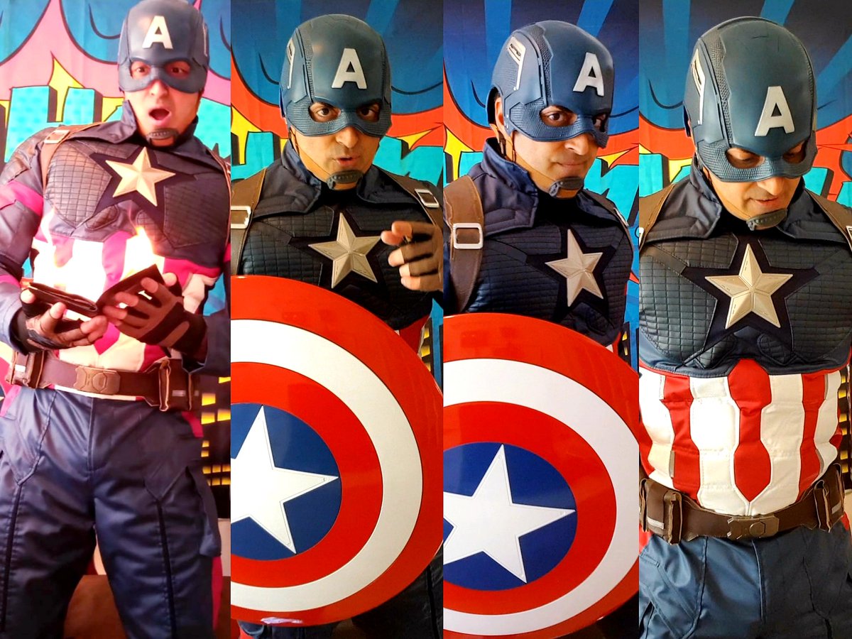 KevinSherwani's tweet photo. The Family Entertainer will be Captain America for a video call tonight and will actually be calling a birthday boy in the USA (Florida for his 6th birthday)!! At least I've practiced my accent for years!! 😁🎉 #captainamerica #birthdayvideocall #lockdown #charactercall https://t.co/UIiDaid848