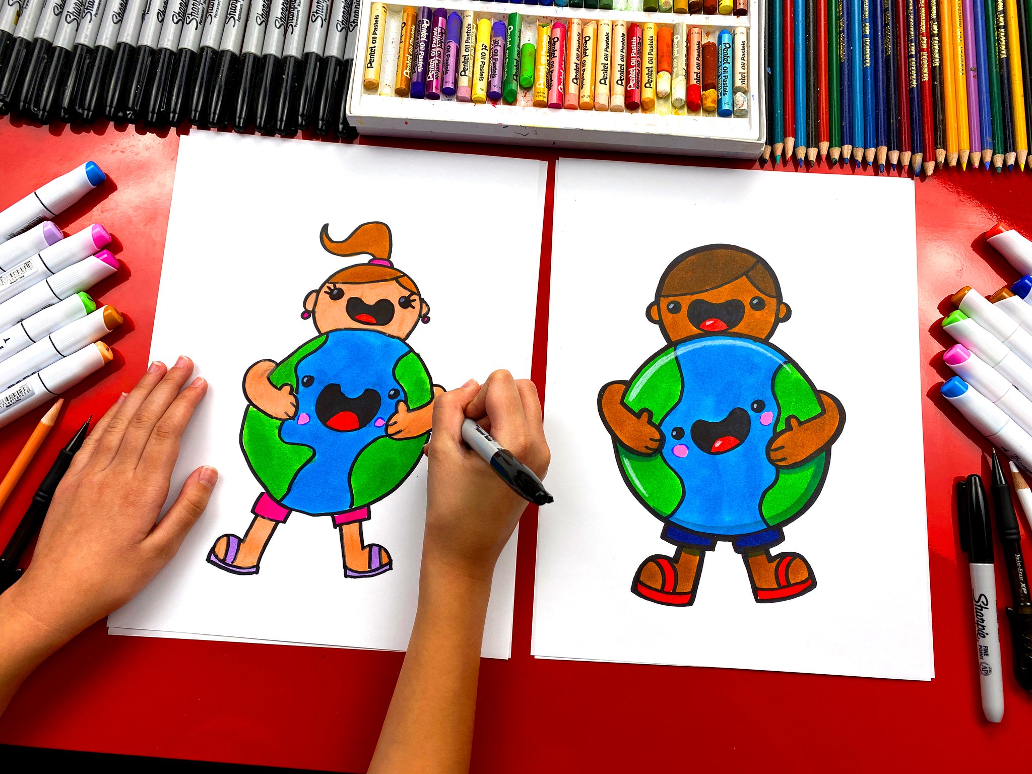 Art For Kids Hub On Twitter Earth Day Is Coming Up Celebrate Our Earth By Learning How To Draw A Person Hugging The Earth You Can T Literally Hug The Earth It S Too