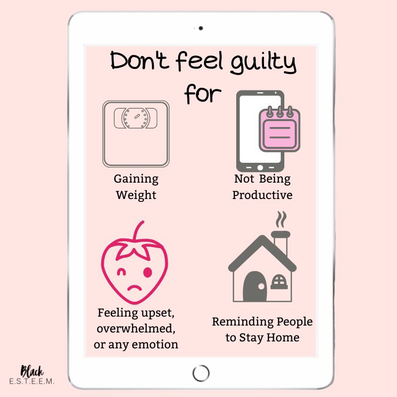 BlackESTEEM's tweet photo. It’s easy to make yourself feel guilty when you’re at home overthinking. A friendly reminder that you shouldn’t be guilty for these things. 
You’re safety is the priority!
.
.
.
Post inspired by @GMFDESIGNS 
.
.

#thoughtoftheday
#quarantine
#BlackEsteem https://t.co/hOmNlou2ju