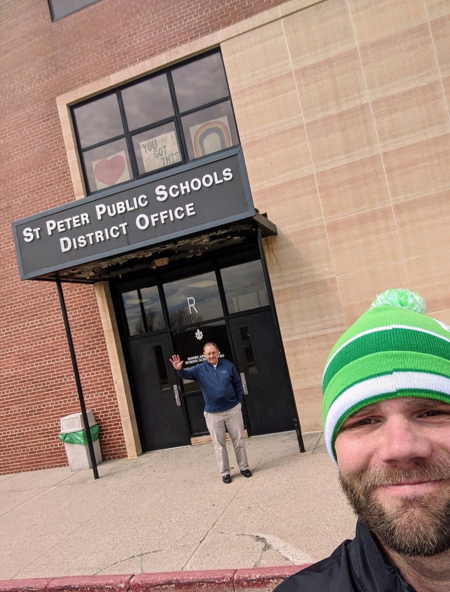 Met up with this guy on today's #RunStPeter adventure. Dr. Olson is doing a remarkable job leading <a href="/Saints508/">Saint Peter Public Schools</a> through unprecedented challenges. Thoughtful &amp; thorough leadership, with our community's kids taking priority. Thanks, Dr. O!